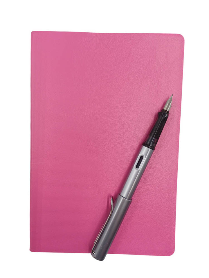 Bind your own book - sample leather colour bubblegum pink - The Index Bindery