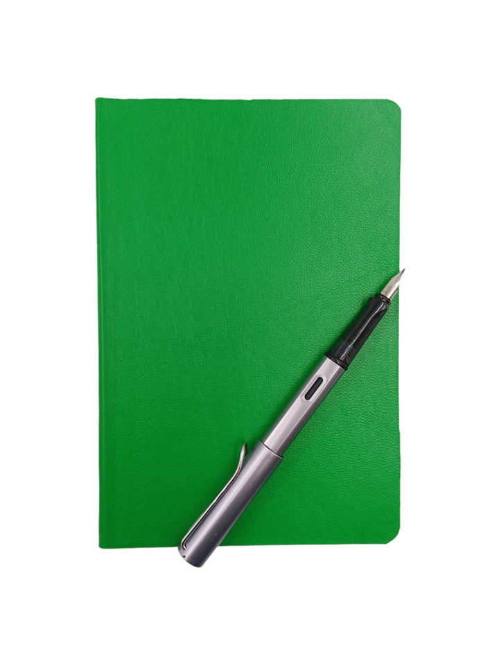 A5 soft leather notebook in bright green- The Index Bindery