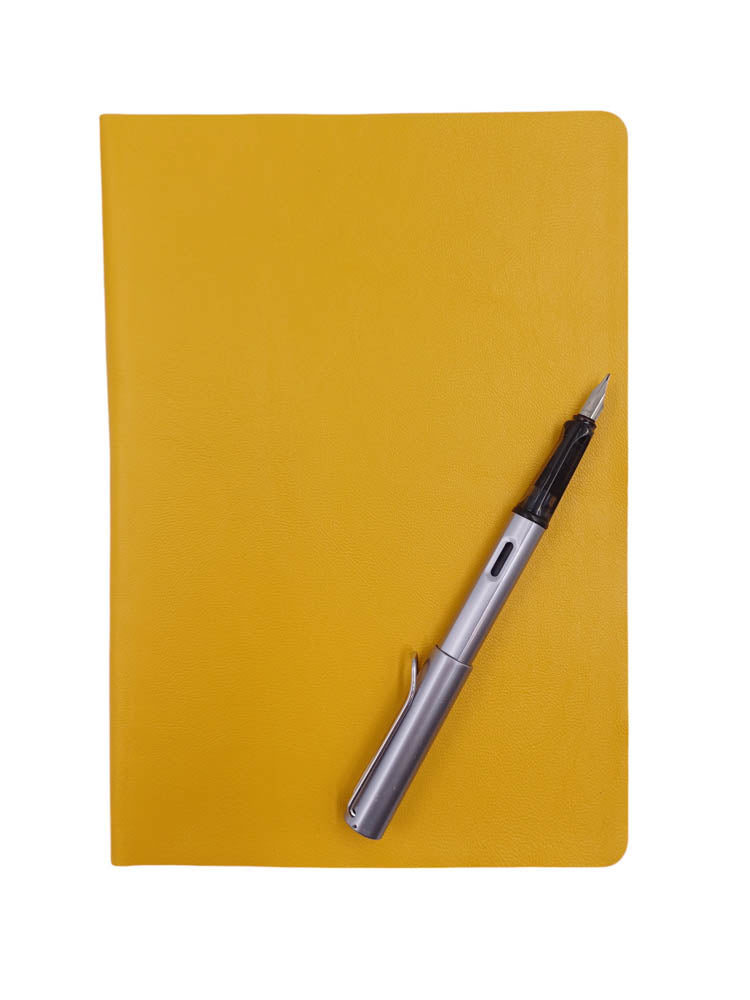 A5 soft leather notebook in yellow two- The Index Bindery