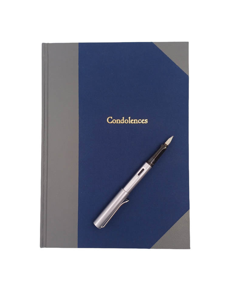 condolence book -  half bound linen in navy - the index bindery