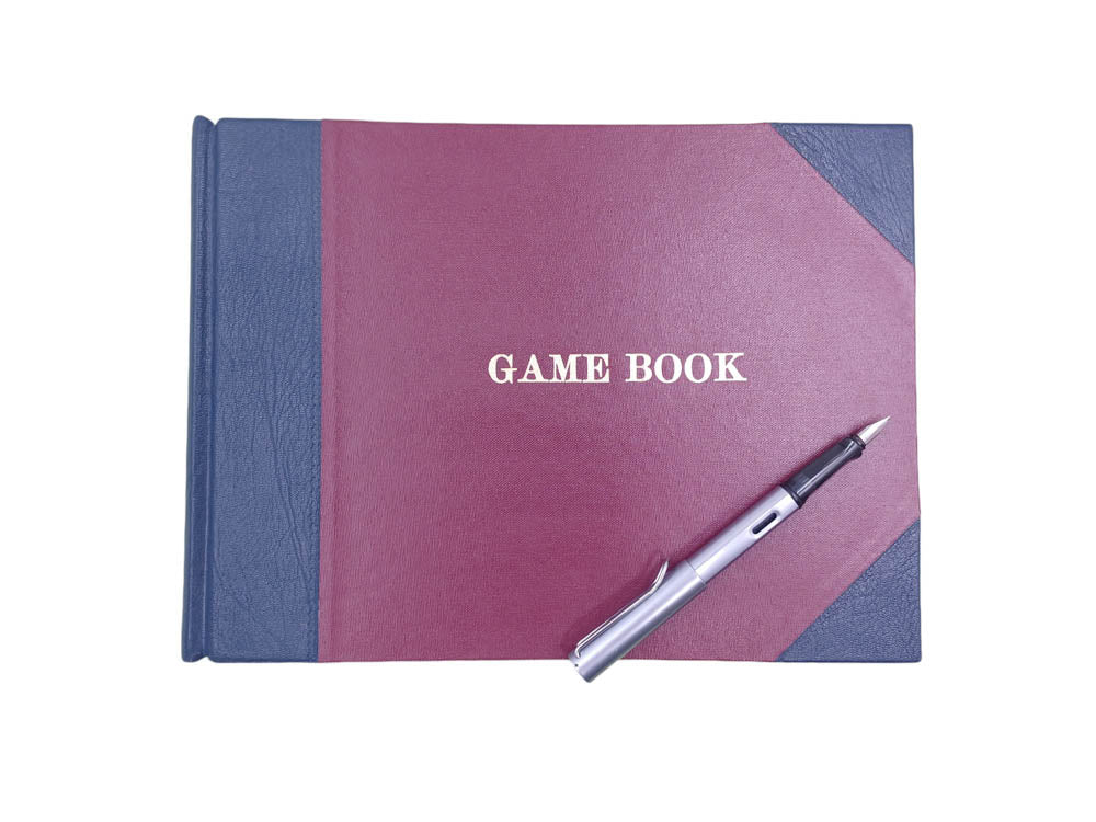 estate or game book -  half bound in burgundy leather - the index bindery